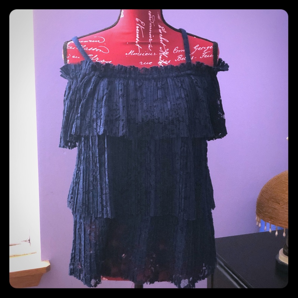 Blue lace layered blouse